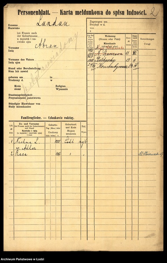 Obraz 4 z jednostki "[Spis ludności Łodzi] Landau - Landman"