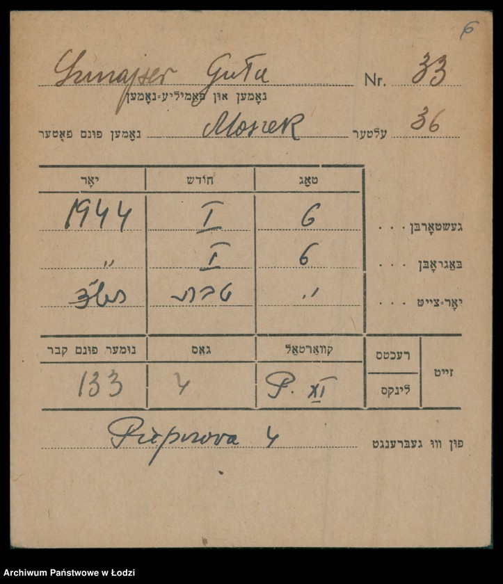 Obraz 7 z jednostki "Kartoteka osób pochowanych na cmentarzu żydowskim przy ulicy Brackiej w latach 1892-1957. Nazwiska na litery: Szn-Szt"