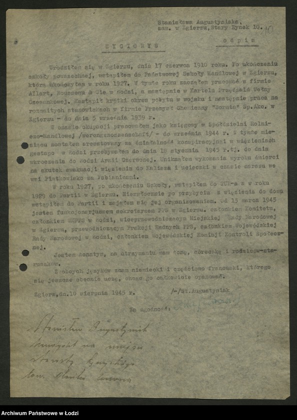 Obraz 13 z jednostki "Życiorysy [działaczy PPS różnych zawodów pełniących funkcje społeczno- polityczne]"