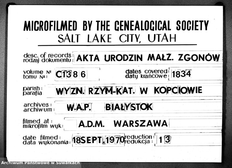 image.from.unit.number "Duplikat Aktów Urodzonych, Zaślubionych i Zeszłych Kościoła Parafialnego Kopciowskiego 1834 Roku"