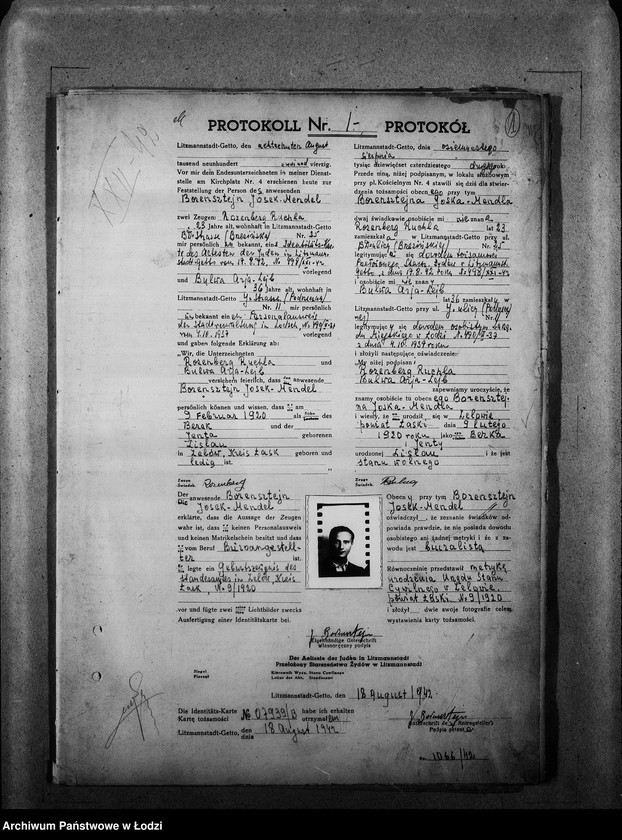 Obraz 4 z jednostki "[Protokoły stwierdzające na podstawie zeznań 2 świadków personalia i tożsamość osób ubiegających się o kartę tożsamości]"