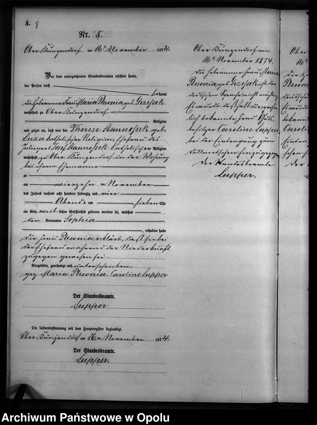 Obraz 11 z jednostki "Geburts-Neben-Register des Standesamtes Kunzendorf 1874"