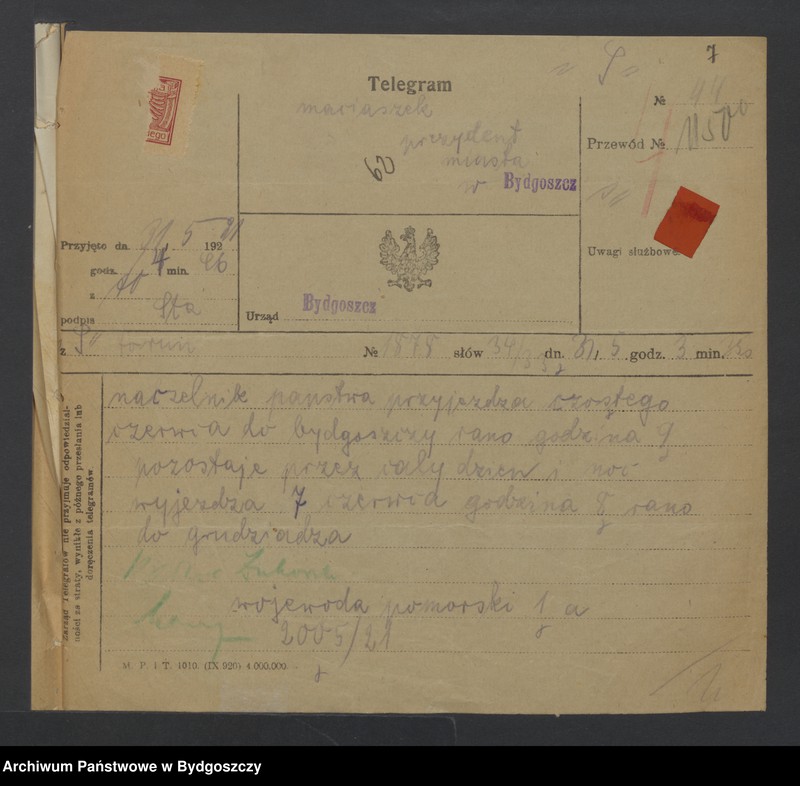 image.from.unit.number "Przyjęcie Naczelnika Państwa [Józefa Piłsudskiego] w Bydgoszczy [w dniach 6. i 7.06.1923 roku]"