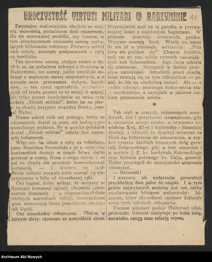 image.from.unit.number "Walki Armii Ochotniczej pod Warszawą. Wycinki prasowe."