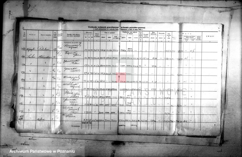 Obraz 11 z jednostki "Ewidencja udzielonych przywłaszczeń obiektów sprzedanych na zasadzie umów markowych /poz. 3 Uchwały Rady Ministrów z dnia 12.V.1933 r./"