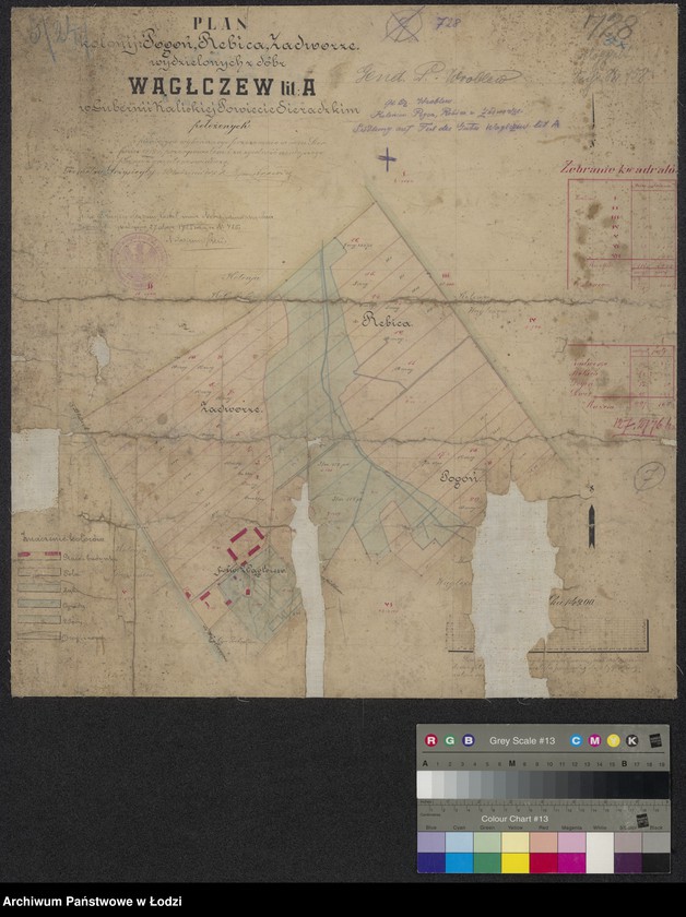 Obraz 1 z jednostki "Plan kolonij: Pogoń, Rebica, Zadworze wydzielonych z dóbr Wągłczew litera A w Gubernii Kaliskiej Powiecie Sieradzkim położonych"