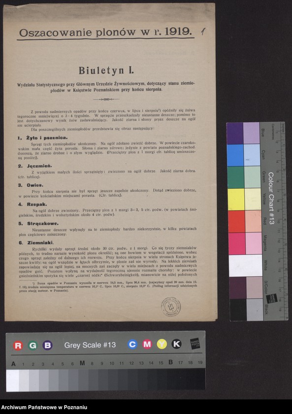 Obraz 3 z jednostki "[Oszacowanie plonów w 1919 roku. Stan ziemiopłodów w kwietniu 1920 roku]"