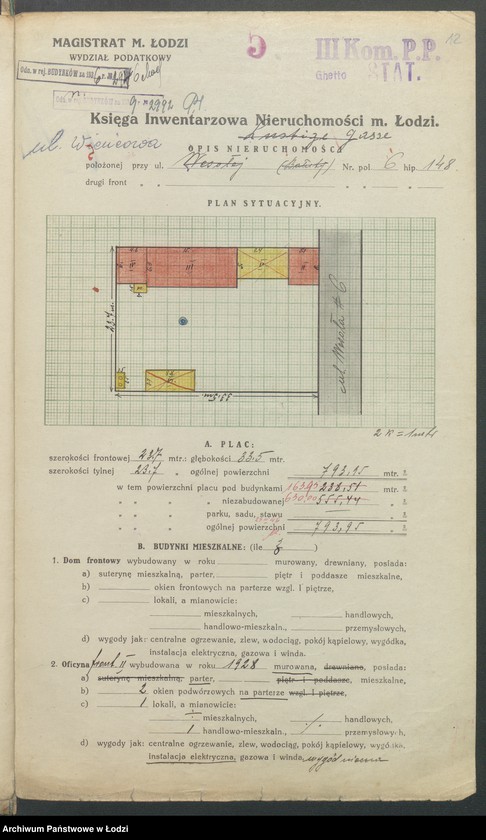Obraz 14 z jednostki "Księga inwentarzowa nieruchomości m. Łodzi ul. Wieńcowa"