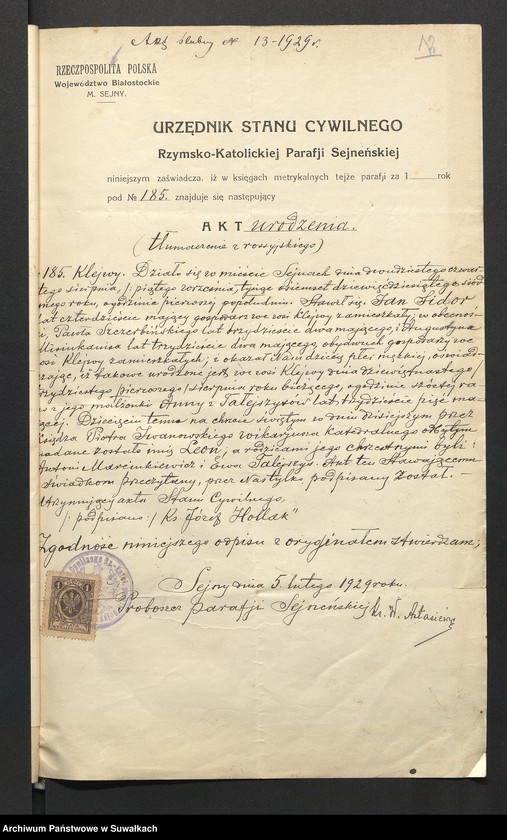 image.from.unit.number "Aneksy dp aktów zaślubionych rz.kat. parafji Puńsk (pow. Suwalskiego) za rok 1929"