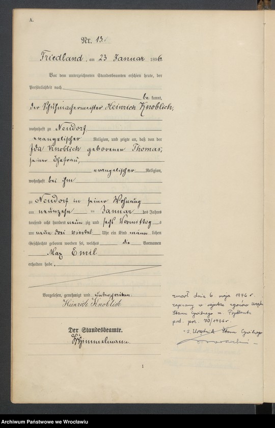 image.from.unit.number "Księga urodzeń USC Mieroszów (Friedland) 1896"