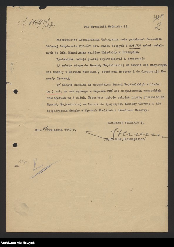 image.from.unit.number "Ewidencja broni i amunicji w jednostkach Policji Państwowej. Wykazy, korespondencja"
