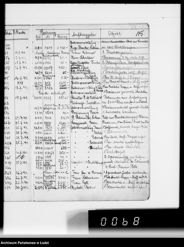 Obraz 20 z jednostki "Aufträge für die Abteilungen "Kurschnerei", "Polsterei", "Sattlerei", "Lederwarenabteilung""