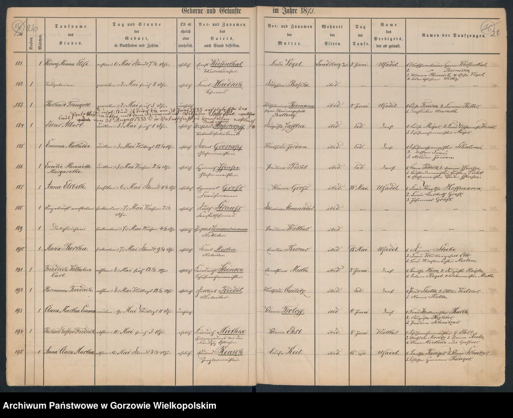 image.from.unit.number "Duplikate der Hauptkirche zu Landsberg an der Warthe (zawiera także Concordien, Reformirte und Militair Kirchen Gemeinde dotyczące zgonów w 1873 r.)"