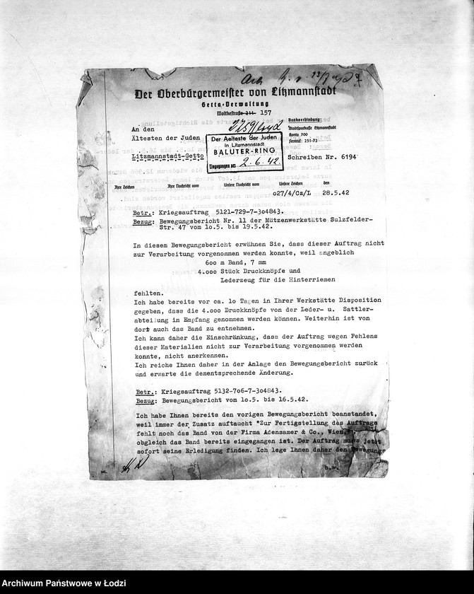 Obraz 10 z jednostki "[Resorty pracy M-P. Niemieckie zamówienia skierowane do resortów pracy, produkcja, zapotrzebowania materiałów do produkcji]"