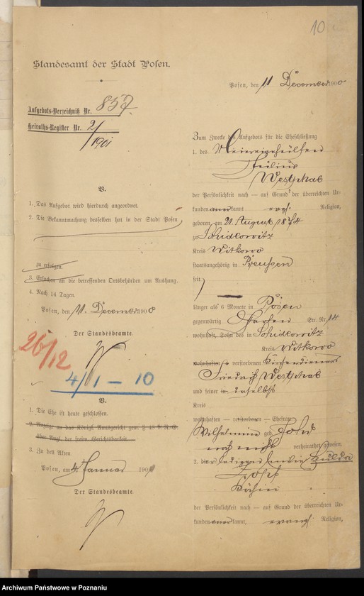 Obraz 12 z jednostki "Die von den Verlobten beigebrachten Urkunden zur Eheschliessung pro 1901. Vol I"