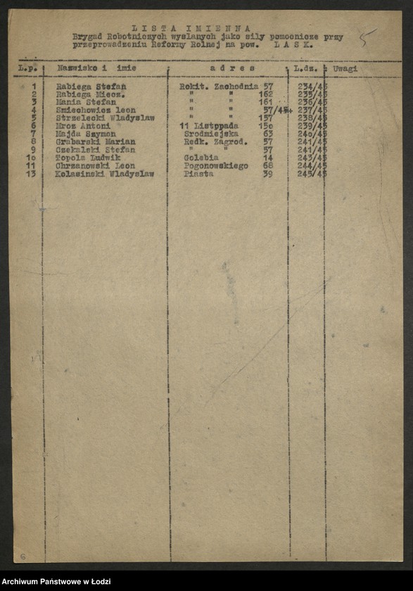 Obraz 6 z jednostki "Wykazy aktywu biorącego udział w reformie rolnej"