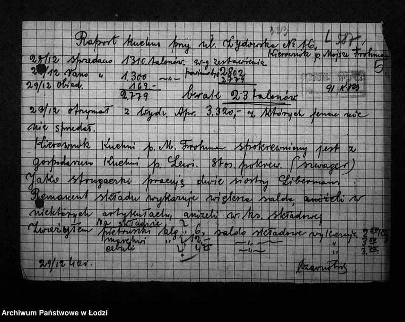 Obraz 8 z jednostki "[Kuchnia nr 323, ul. Żydowska 16. Kuchnia nr 173, ul. Żydowska 28. Kuchnia, ul. Żydowska 34. Działalność kuchni, personel, konsumenci, kontrole]"