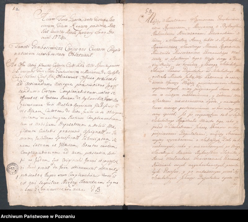 Obraz 5 z jednostki "Prothocollum nobilis officii consularis civitatis SR.Mtis Posnaniae sub notariatu nobilis Michaelis Rürer, SR.Mtis secretarii officii praesentis notarii in anno domini 1774 inhoatum."
