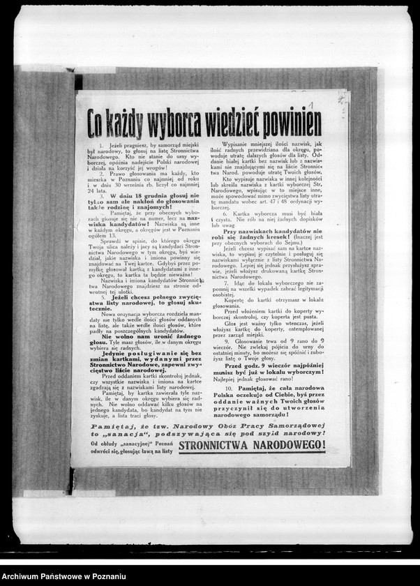 Obraz 5 z jednostki "Ulotki Stronnictwa Narodowego- przed wyborami samorządowymi miasta Poznania"