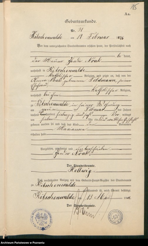 Obraz 17 z jednostki "[Dokumenty dostarczone przez narzeczonych do zawarcia związku małżeńskiego za 1902 rok. Tom X]"