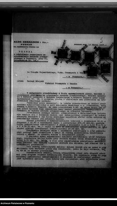 image.from.unit.number "Zatwierdzenie zakładu przemysłowego /fabryki makaronu/  Aldo- Germanini i Spółka w Poznaniu"