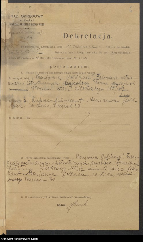 Obraz 8 z jednostki "Beniamin Goldman – fabryka wyrobów wełnianych i półjedwabnych"