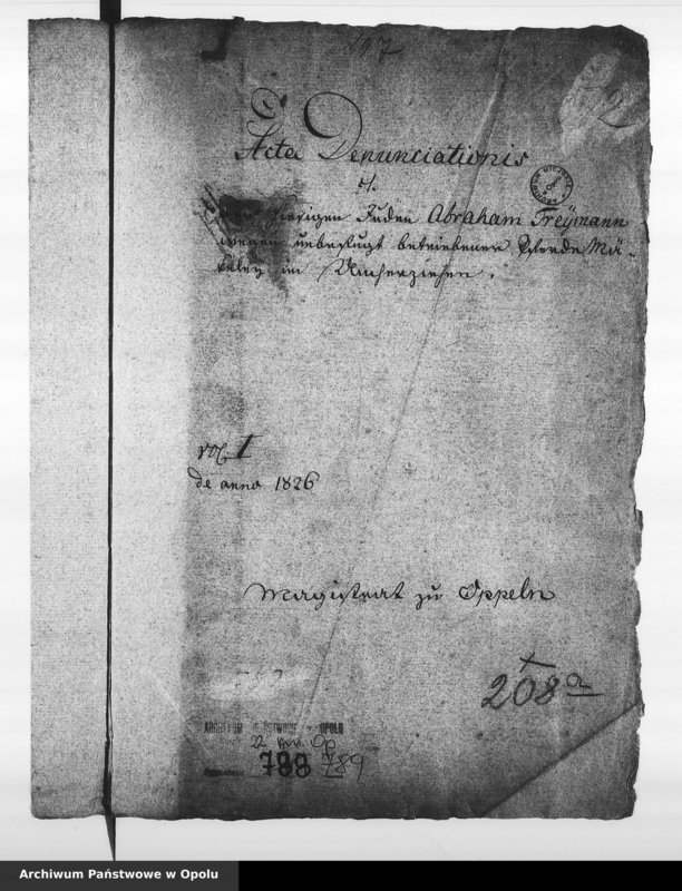 Obraz 4 z jednostki "Acta Denunciations contra den hiesigen Juden Abraham Treymann wegen unbefugt betriebener Pferden Mäkeley im Umherziehen. De anno 1826. Vol. I"