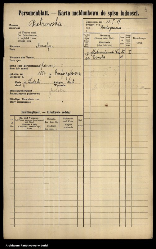 Obraz 7 z jednostki "[Spis ludności Łodzi] Piotrowska-Piotrowski"