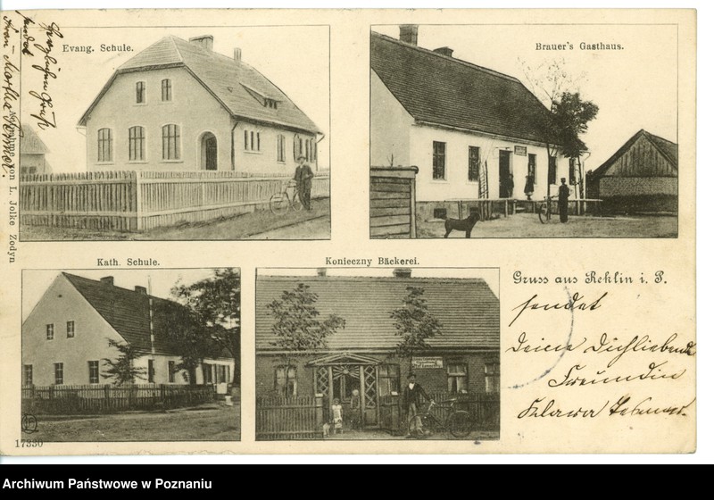 Obraz 1 z jednostki "Reklin [koło Babimostu] - Evag. Schule [szkoła ewangelicka], Kath. Schule [szkoła katolicka], Brauer