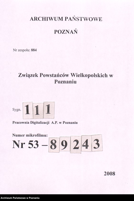 Obraz 1 z jednostki "Korespondencja Związku Weteranów Powstań Narodowych Rzeczypospolitej Polski i Związku Powstańców Wielkopolskich z F.Z.O.O."