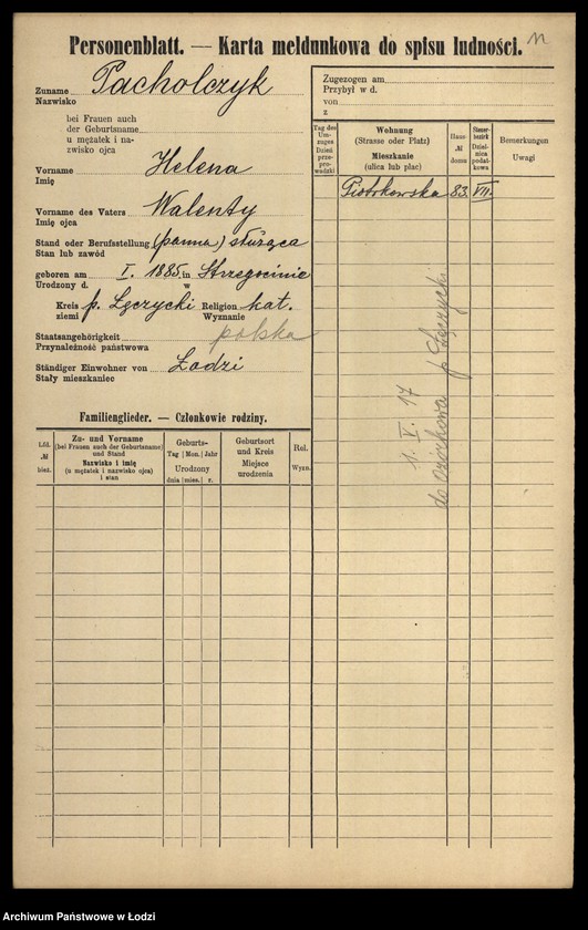 Obraz 13 z jednostki "[Spis ludności Łodzi] Pacholczyk-Pająkowski"