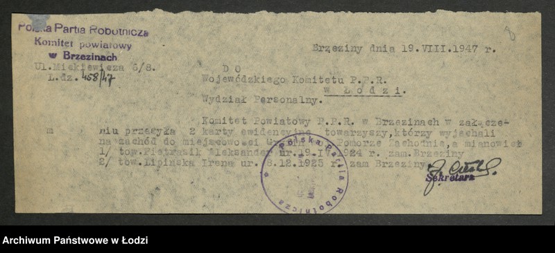 Obraz 9 z jednostki "Wykazy wykluczonych z partii i ubyłych z innych przyczyn [z lat 1945 - 1947]"