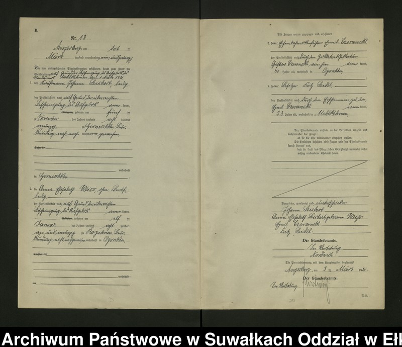 image.from.unit.number "B2. Heirats = Register (Neben = Register) Standesamt Angerburg einschl. der Bezirke, Gross Strengeln, Kehlen und Prinowen No 1 bis 95"