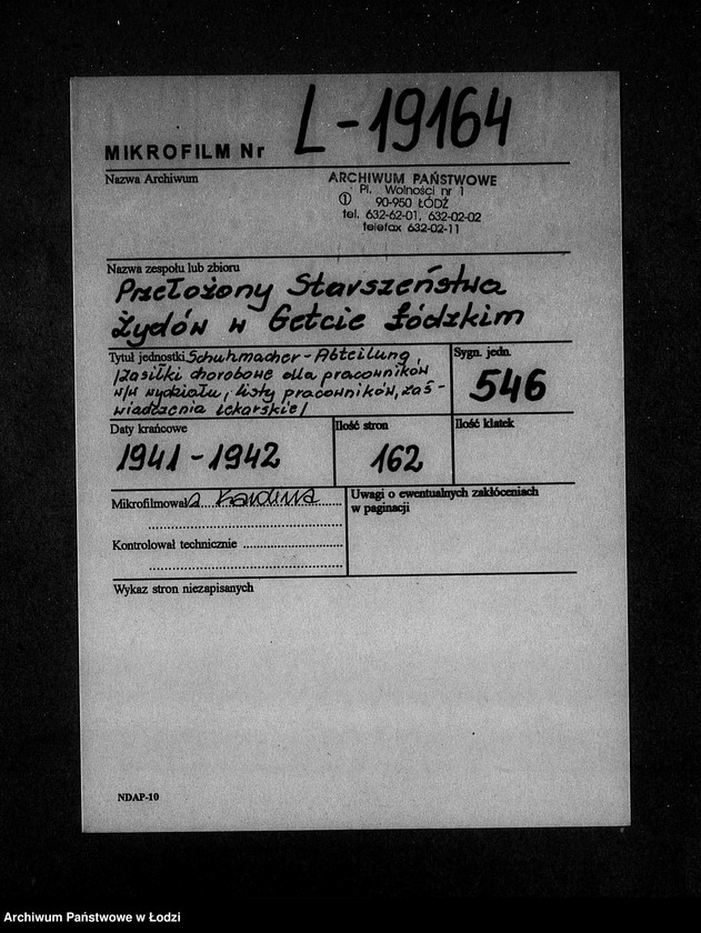 Obraz 2 z jednostki "Schuhmacher-Abteilung [Zasiłki chorobowe dla pracowników wydziału, listy pracowników, zaświadczenia lekarskie]"