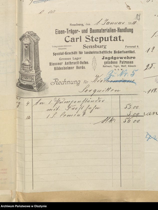 image.from.unit.number "Rehnung der Pfarrerwitwenkasse in Sorquitten"