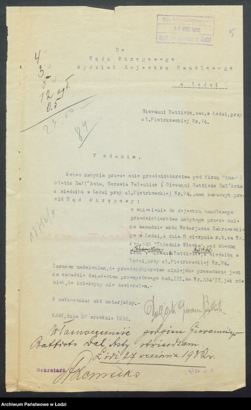 Obraz 7 z jednostki "Dall Asta Anacleto, Giovanni Battisto – cukiernia, chłodnia włoska"