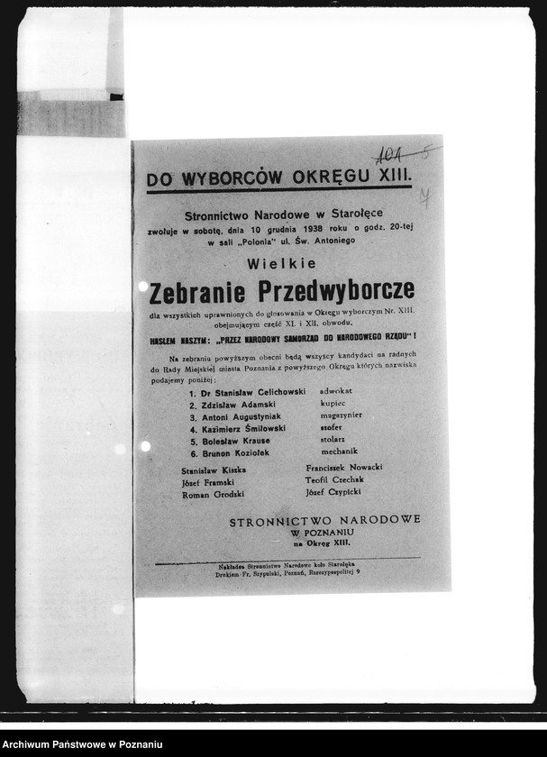 Obraz 11 z jednostki "Ulotki Stronnictwa Narodowego- przed wyborami samorządowymi miasta Poznania"
