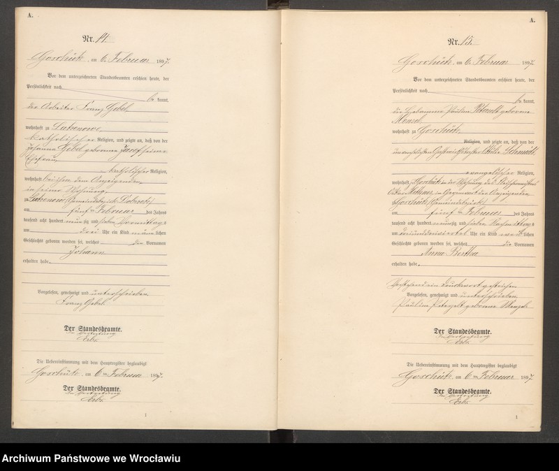 Obraz 10 z jednostki "księga urodzeń Urzędu Stanu Cywilnego w Goszczu (Goschütz) 1897"