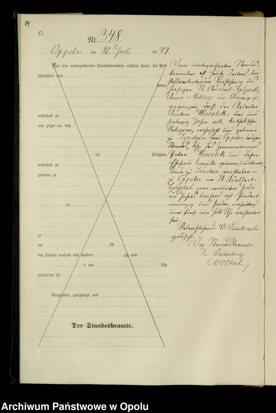 image.from.unit.number "Urząd Stanu Cywilnego w Opolu 1897 Rejestr zgonów Księga Miejscowa Nr 335 do 634"