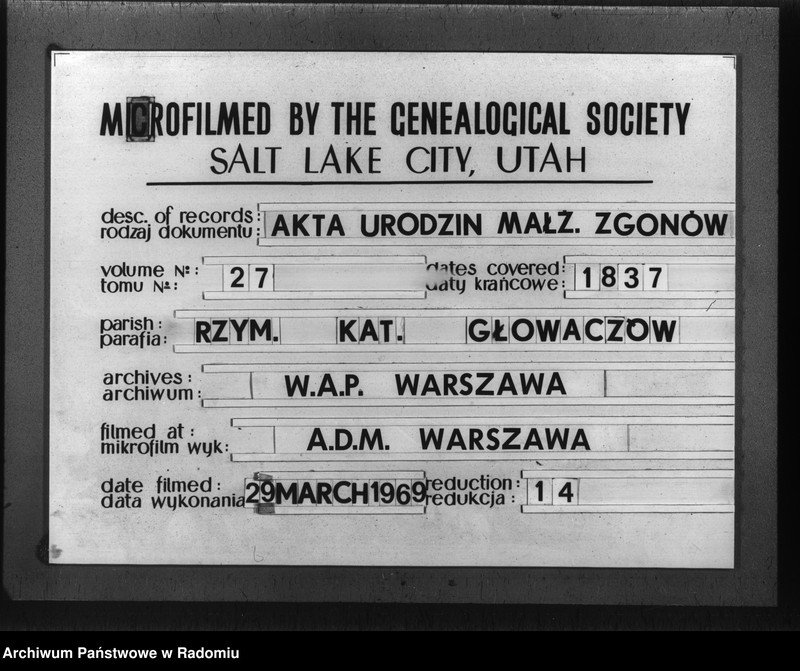 image.from.unit.number "Duplikat aktów urodzenia, małżeństw i zeyścia gminy i parafii Gowaczowskiey na rok 1837"