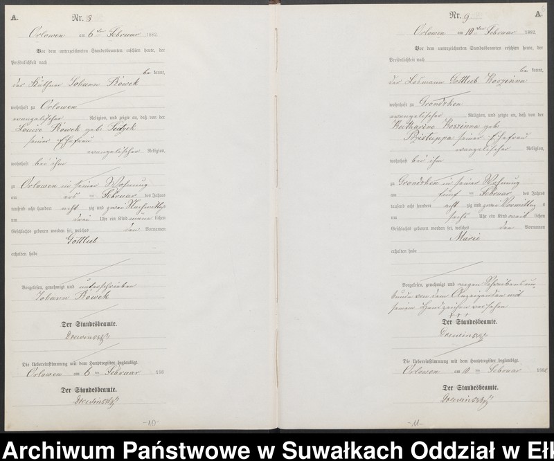 image.from.unit.number "Geburts-Neben-Register des Preussischen Standes-Amtes Orlowen Kreis Loetzen für das Jahr 1882"