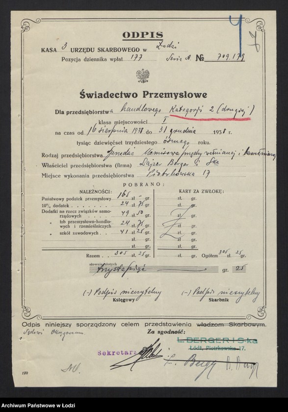 Obraz 9 z jednostki "Lejzor Bergier, Beniamin Berger- sprzedaż komisowa przędzy"