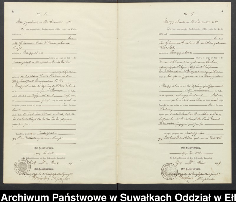 image.from.unit.number "A1.Geburts-Register [Haupt-Register] Standesamt Stadtgemeinde Marggrabowa No.1 bis 144"