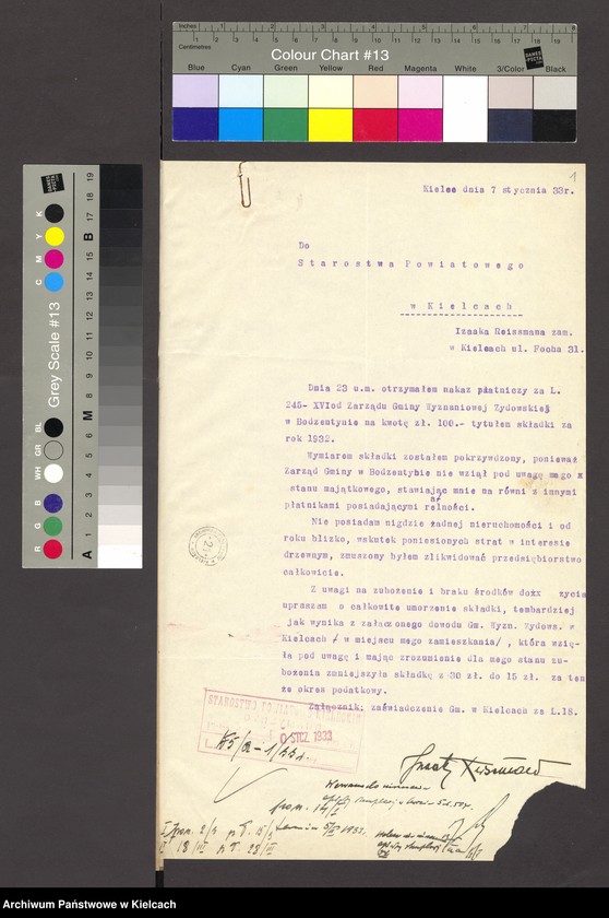 Obraz 3 z jednostki "[Odwołanie od wymiaru składki na rzecz gminy wyznaniowej żydowskiej w Bodzentynie]"