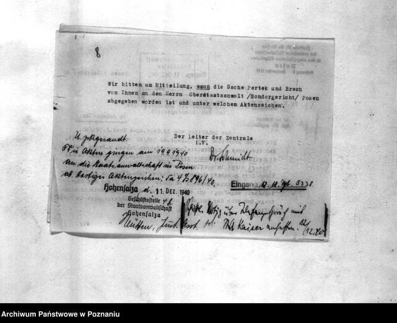 Obraz 12 z jednostki "Korespondencja w sprawie wytoczenia procesów sądowych Polakom, podejrzanym o zabójstwo miejscowych Niemców w 1939roku"