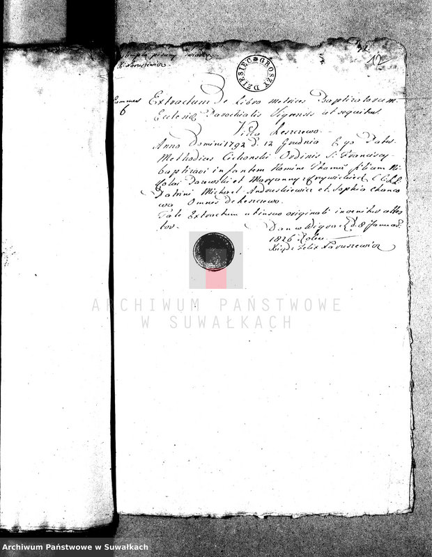 image.from.unit.number "Dowody służące do Aktów Ślubnych Gminy Wigierskiey na Rok 1826."