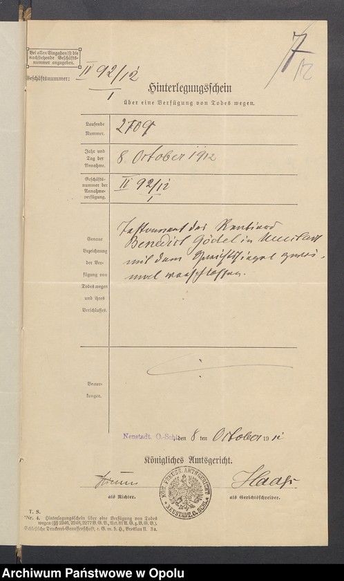 image.from.unit.number "Verfügung von Todes wegen des Rentiers Benedict Gödel in Neustadt"