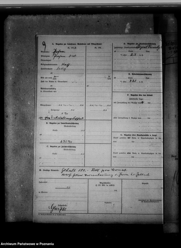 Obraz 13 z jednostki "Personalakten des wissenschaftlichen Angestellten Dr. Josef Nowacki, auch Kaletka, Siuchniński, Rzyski, Wojciechowski und Spychalski"