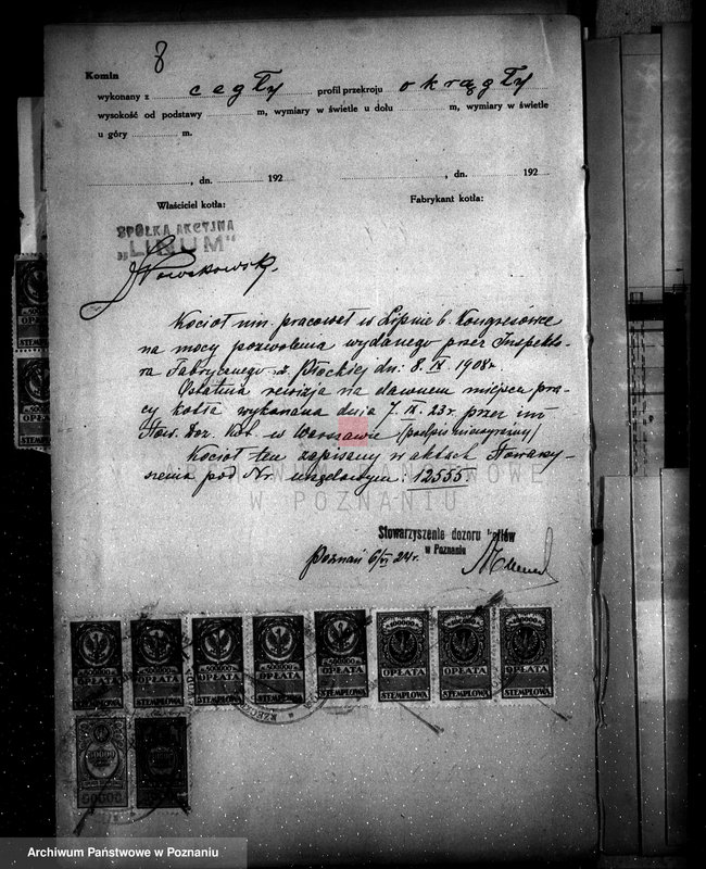 Obraz 12 z jednostki "Zakłady wyrobów włókienniczych Towarzystwo Akcyjne "Linum" w Lesznie nr woj. kotła 21"