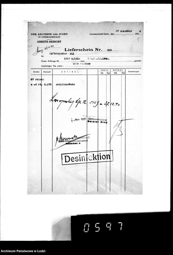 Obraz 9 z jednostki "[Dowody dostawy umundurowania dla intendentury wojskowej Berlin II]"